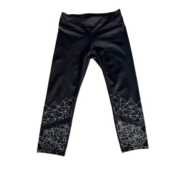 Athleta Graphic Floral Sonar Capri Women’s Sz M Black Leggings Zip Pocket - Picture 2 of 10